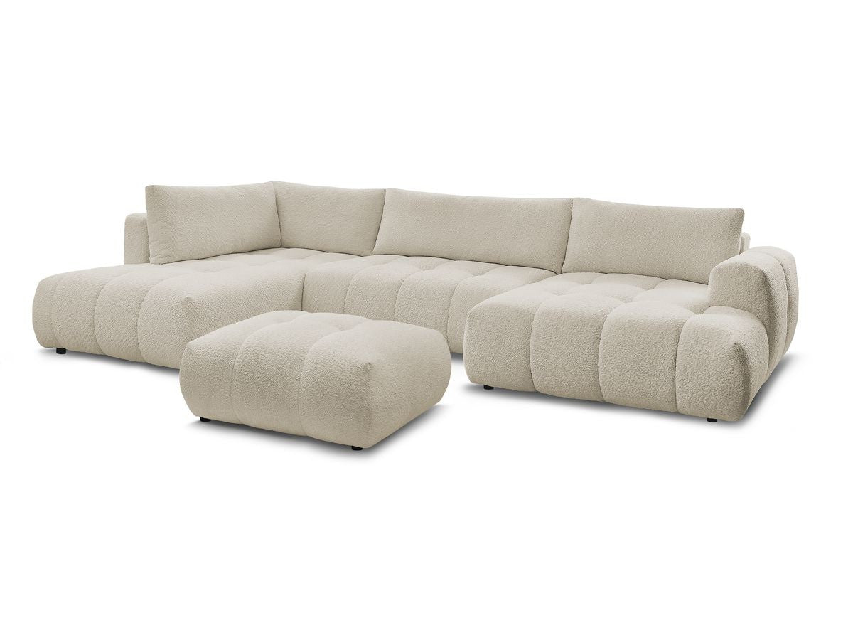 Canapé panoramique convertible FUJI tissu bouclette avec pouf
