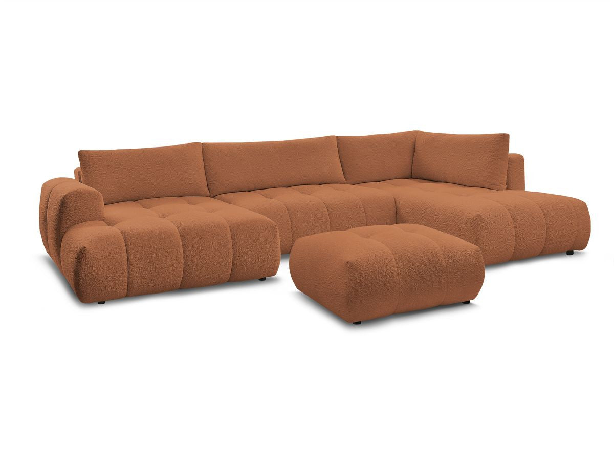 Canapé panoramique convertible FUJI tissu bouclette avec pouf