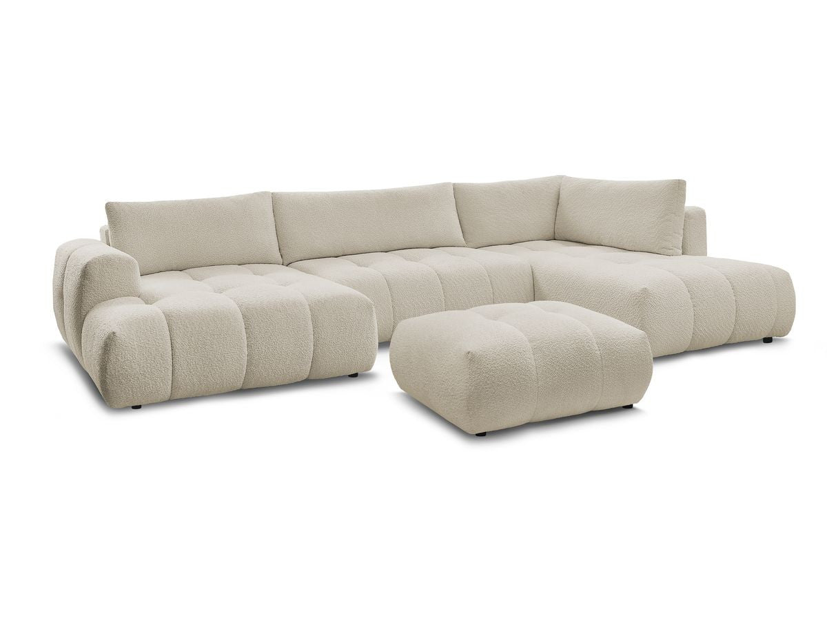 Canapé panoramique convertible FUJI tissu bouclette avec pouf