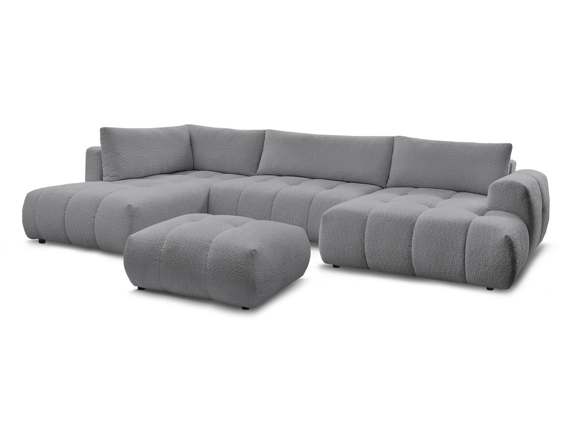 Canapé panoramique convertible FUJI tissu bouclette avec pouf