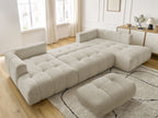 Canapé panoramique convertible FUJI tissu bouclette avec pouf