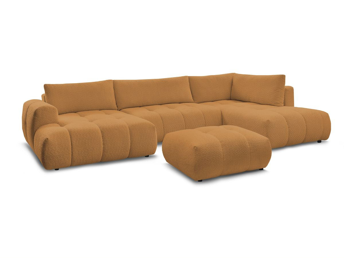 Canapé panoramique convertible FUJI tissu bouclette avec pouf