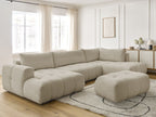 Canapé panoramique convertible FUJI tissu bouclette avec pouf