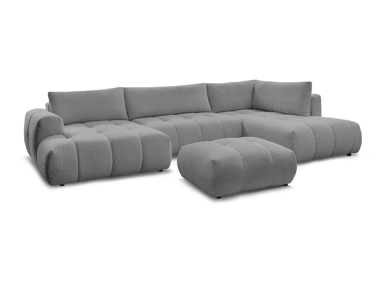Canapé panoramique convertible FUJI tissu bouclette avec pouf