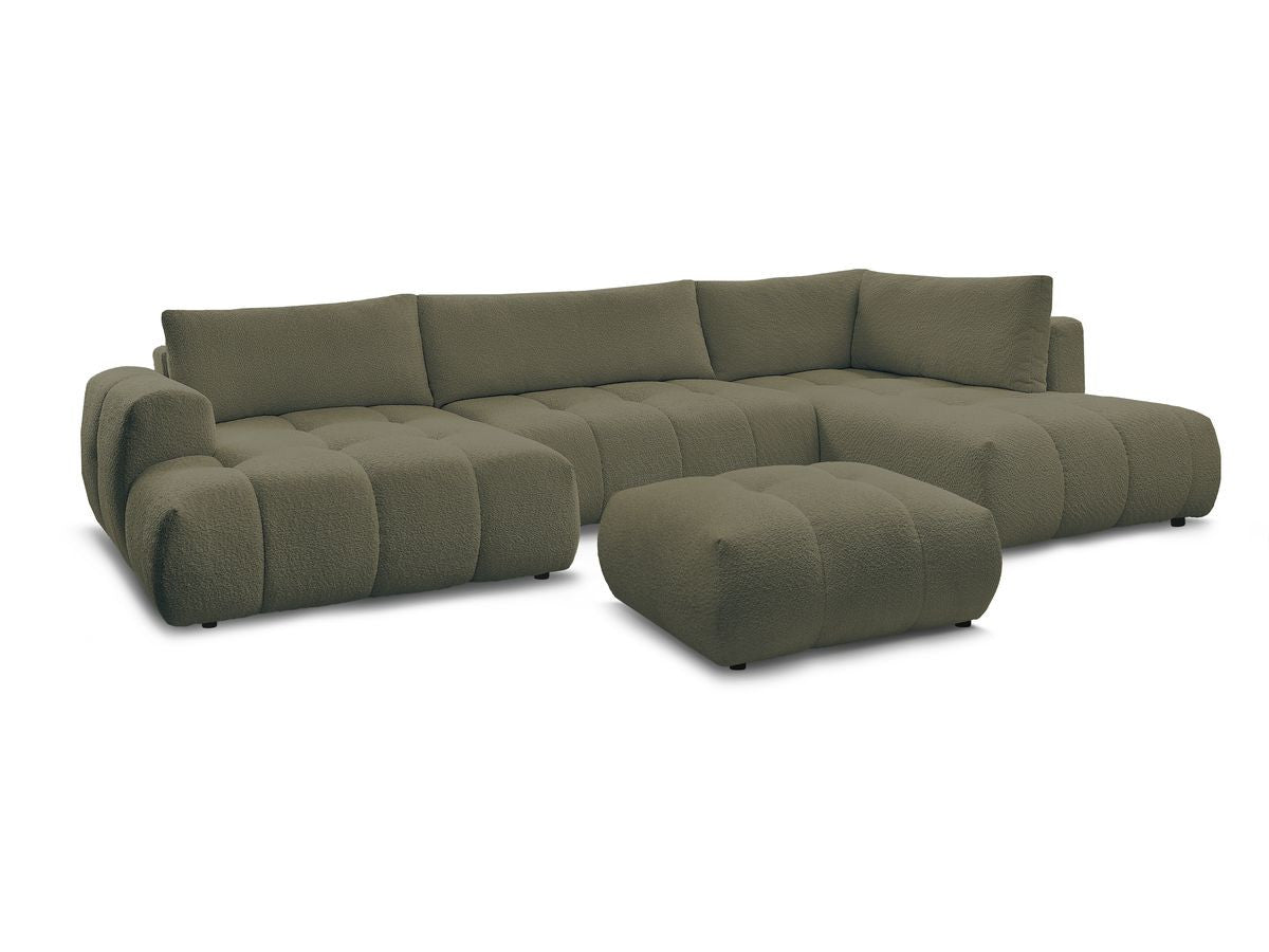 Canapé panoramique convertible FUJI tissu bouclette avec pouf