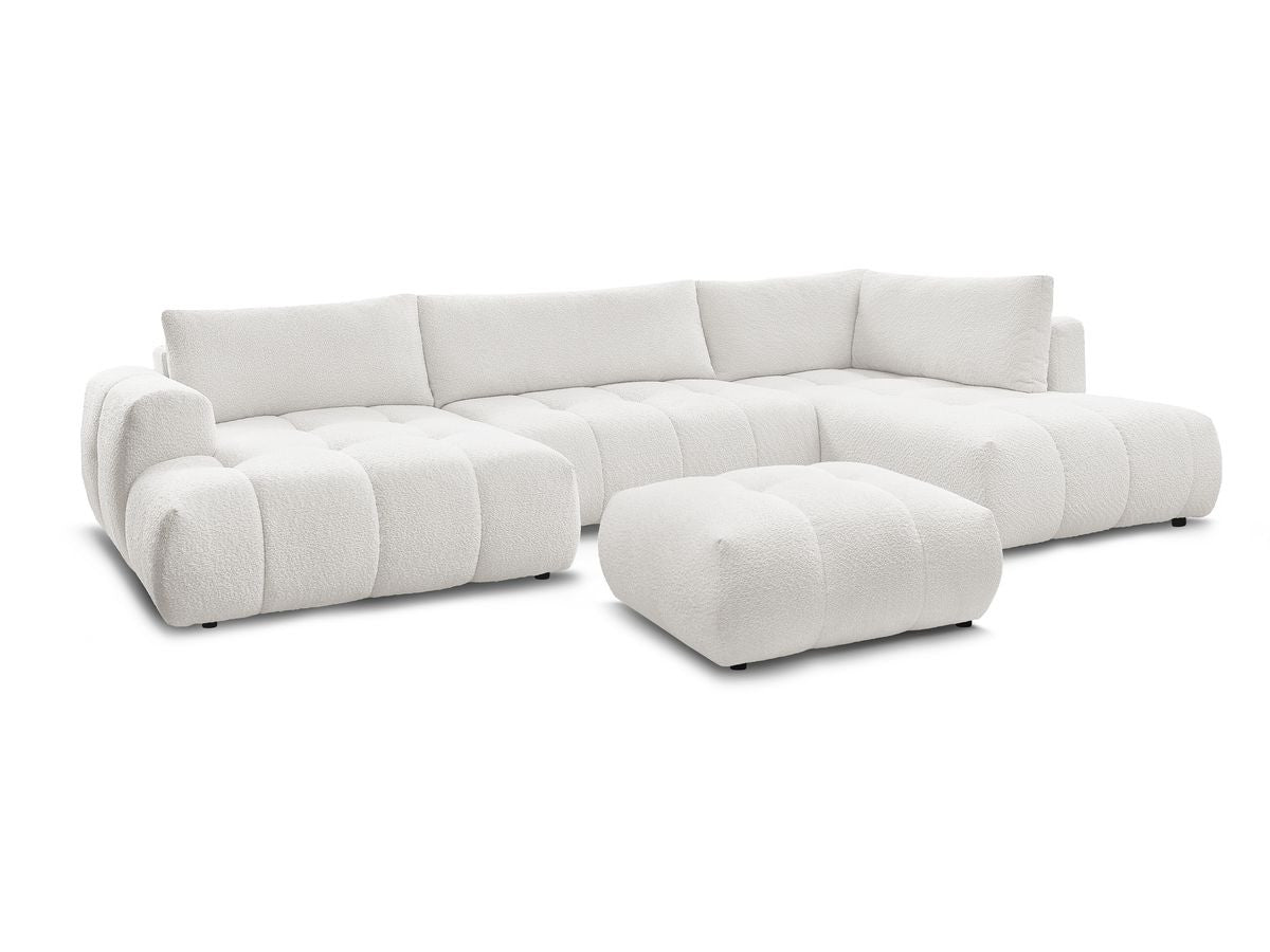 Canapé panoramique convertible FUJI tissu bouclette avec pouf
