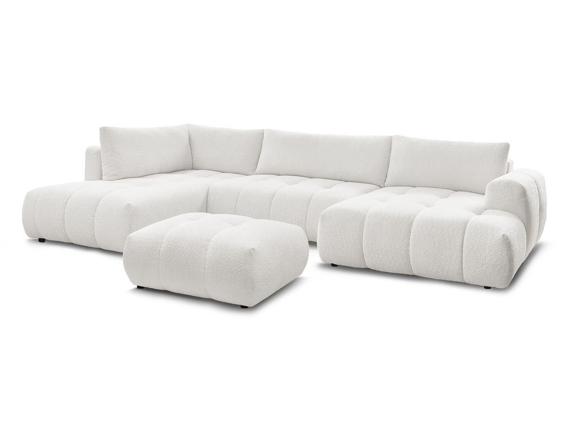 Canapé panoramique convertible FUJI tissu bouclette avec pouf