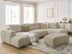 Canapé panoramique convertible FUJI tissu bouclette avec pouf