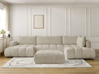 Canapé panoramique convertible FUJI tissu bouclette avec pouf
