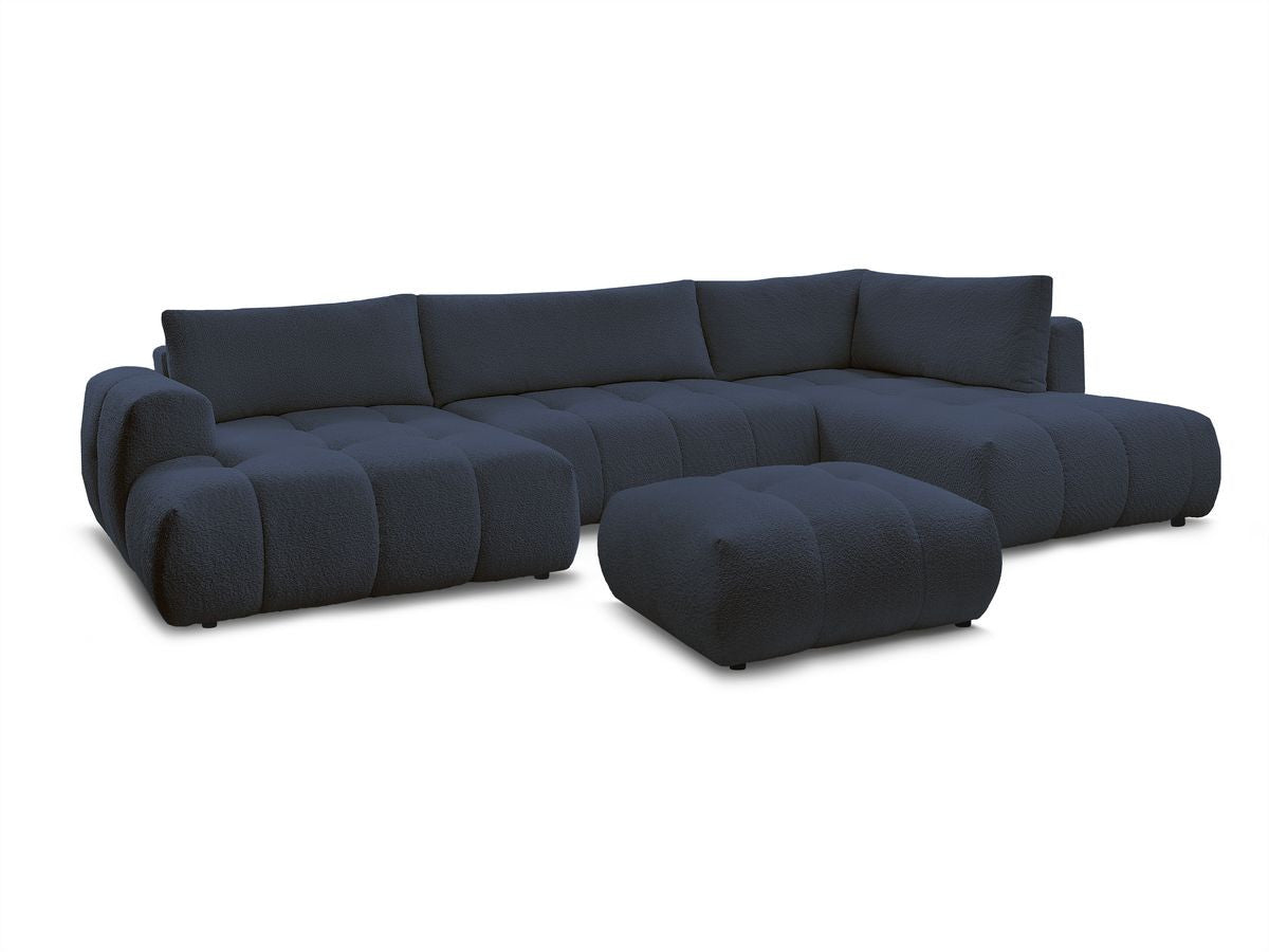 Canapé panoramique convertible FUJI tissu bouclette avec pouf