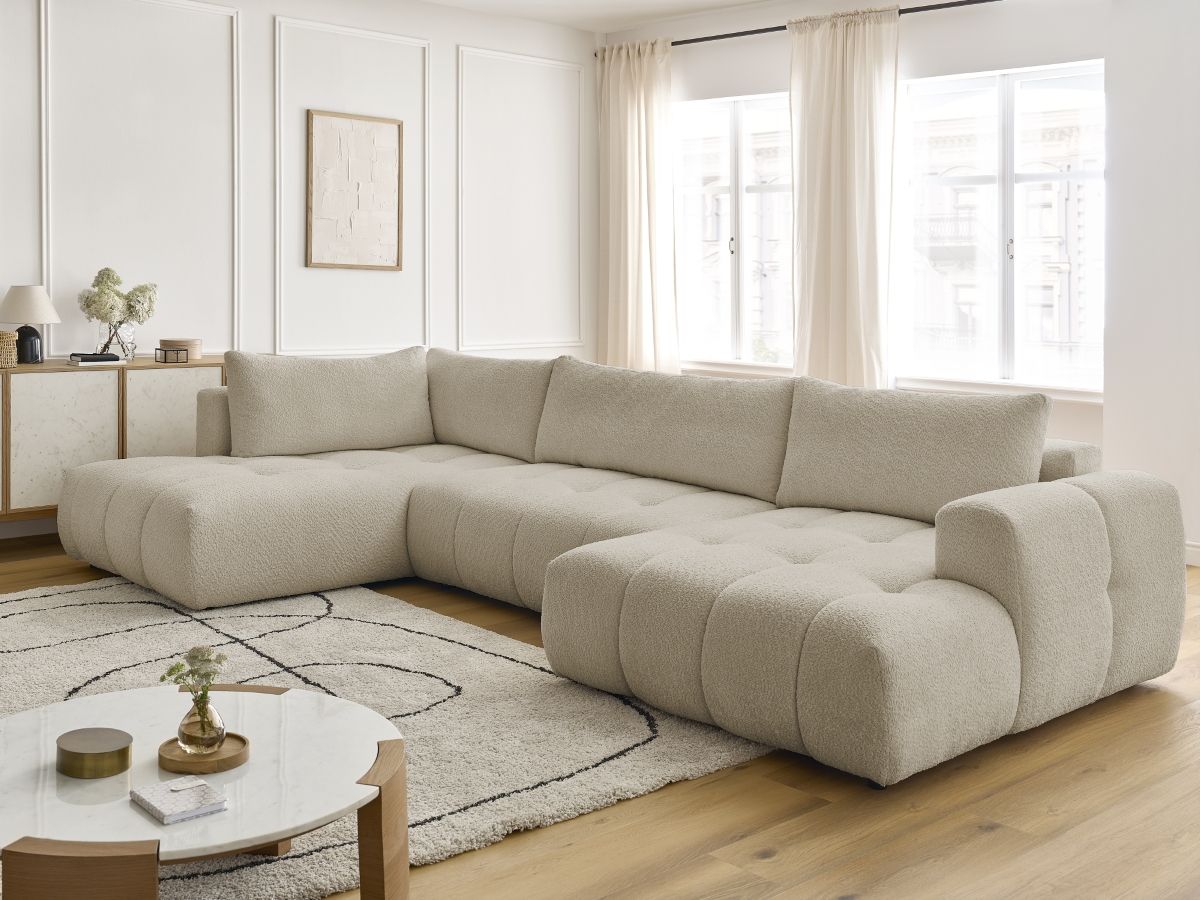 Canapé panoramique convertible FUJI tissu bouclette