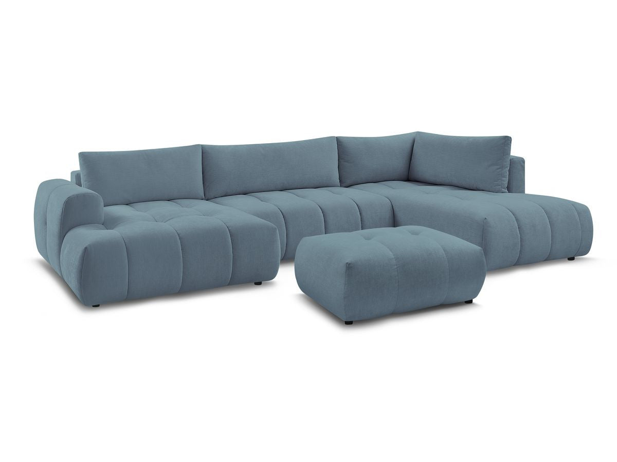 Canapé panoramique convertible FUJI tissu lisse avec pouf