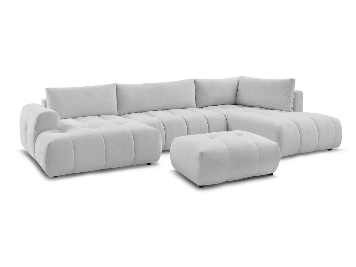 Canapé panoramique convertible FUJI tissu lisse avec pouf