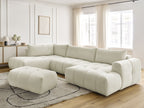 Canapé panoramique convertible FUJI tissu lisse avec pouf