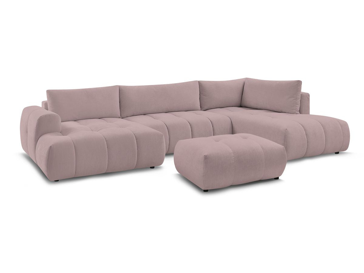 Canapé panoramique convertible FUJI tissu lisse avec pouf