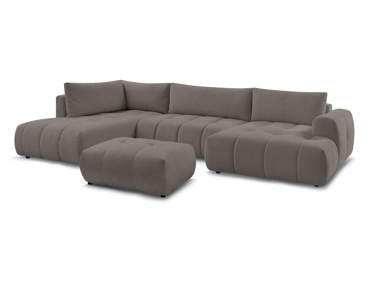 Canapé panoramique convertible FUJI tissu lisse avec pouf