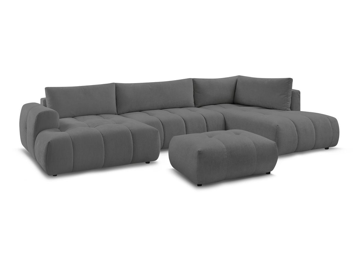 Canapé panoramique convertible FUJI tissu lisse avec pouf