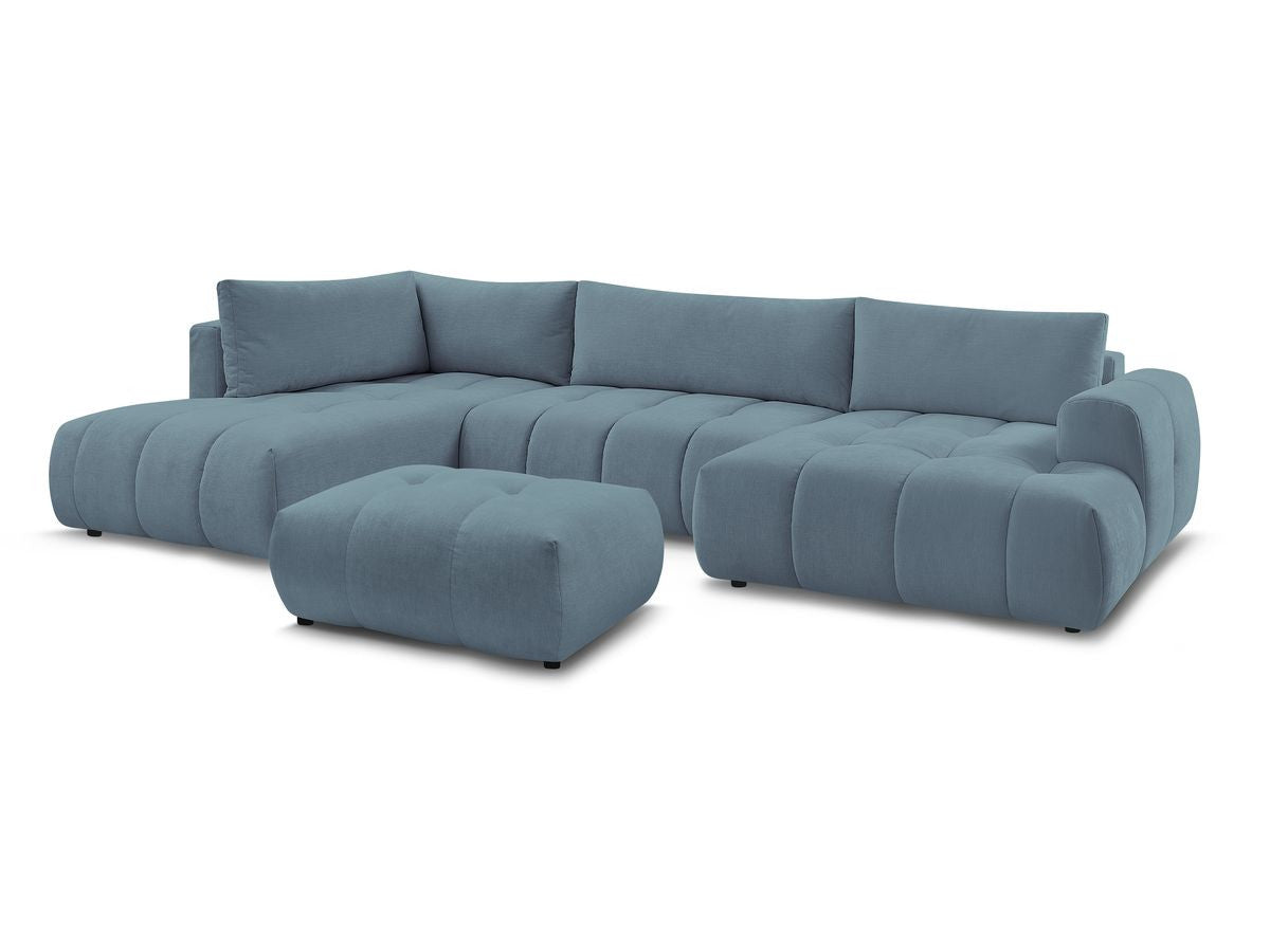 Canapé panoramique convertible FUJI tissu lisse avec pouf