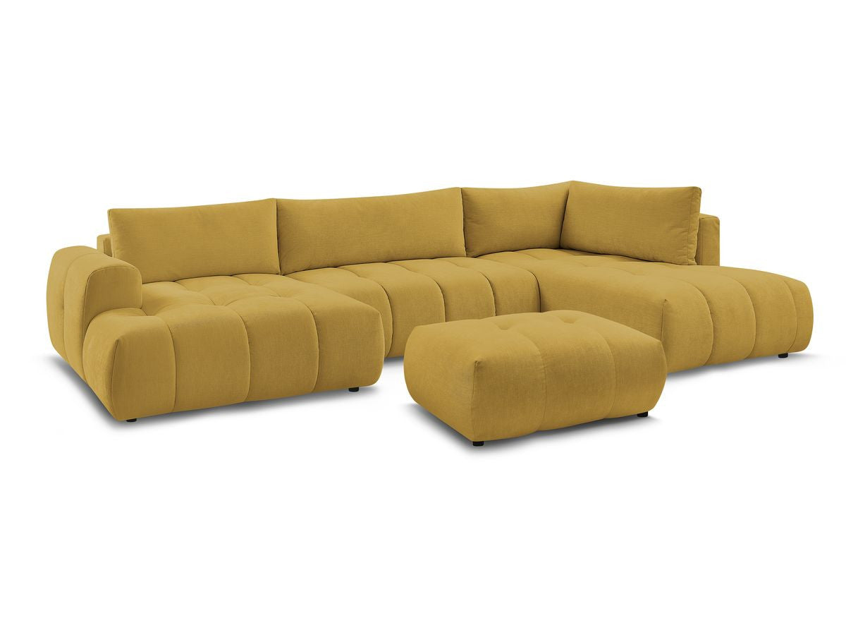 Canapé panoramique convertible FUJI tissu lisse avec pouf
