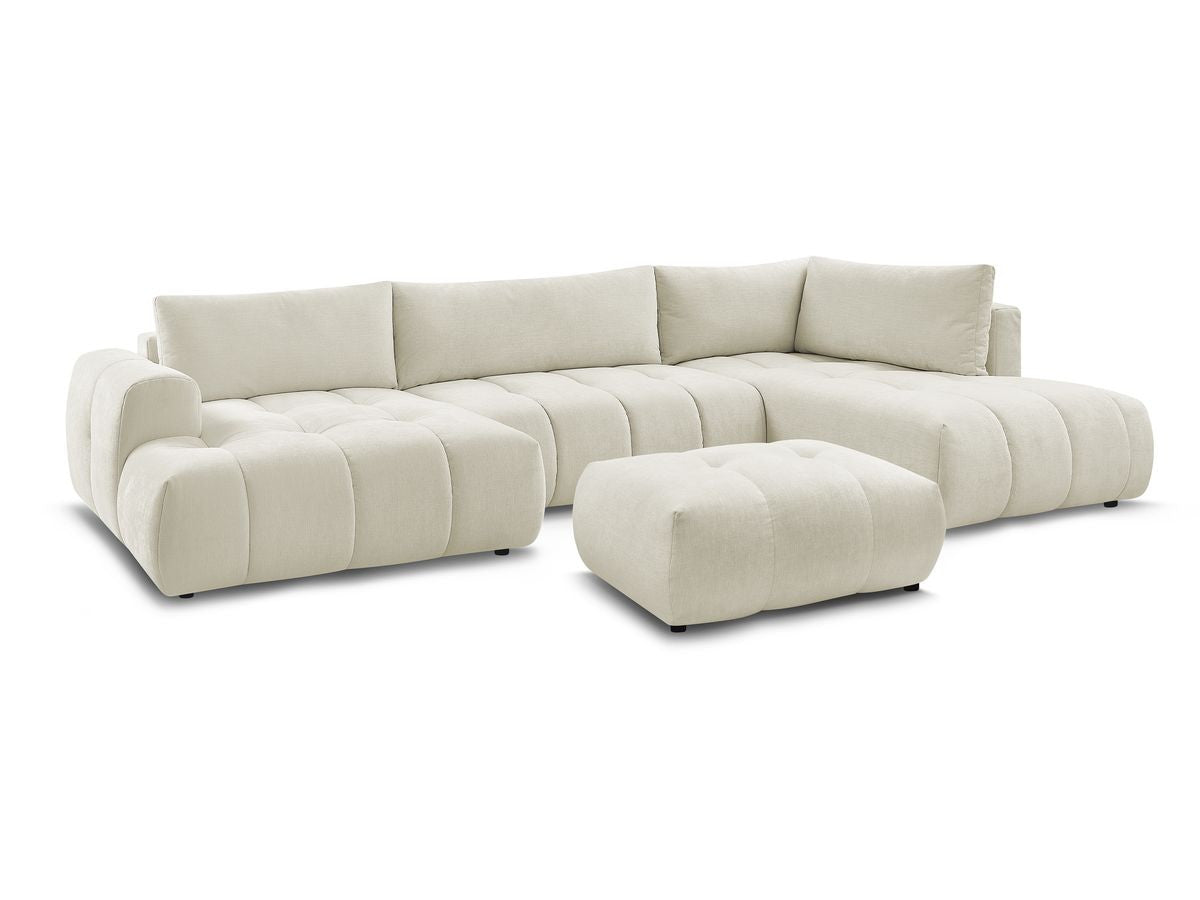 Canapé panoramique convertible FUJI tissu lisse avec pouf
