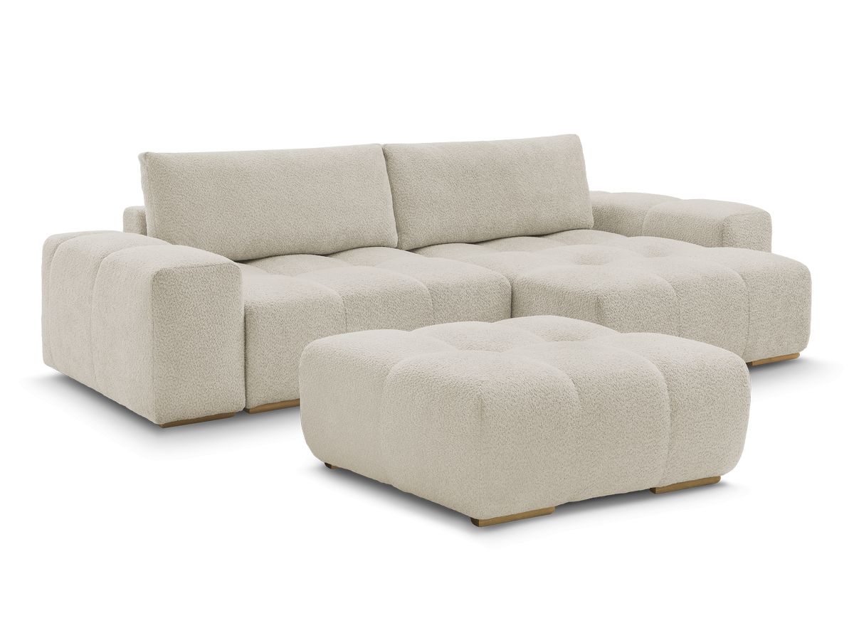 Canapé d'angle réversible ANAKIN tissu bouclette avec pouf