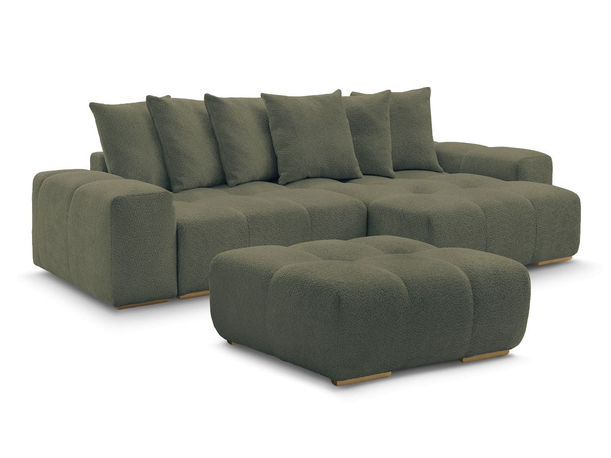 Canapé d'angle réversible ANAKIN tissu bouclette avec pouf