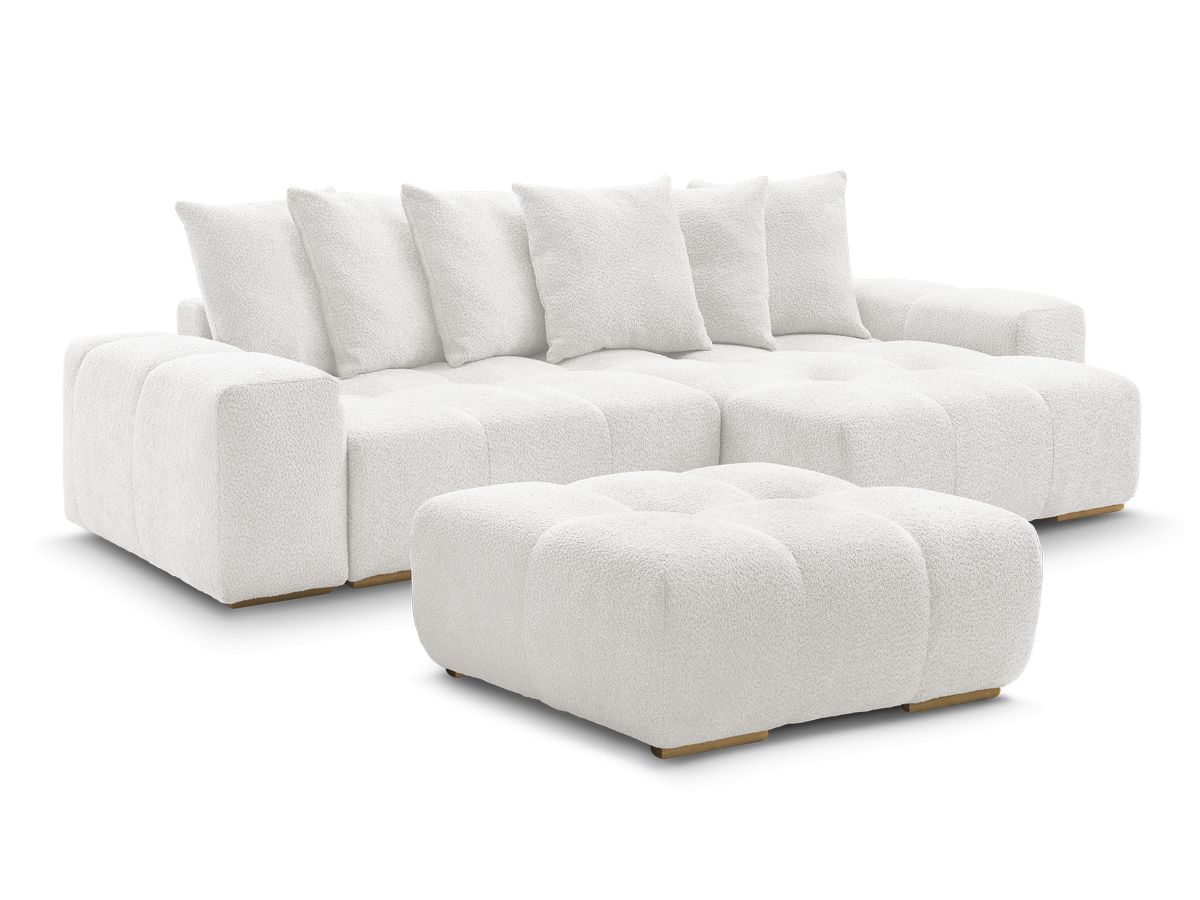 Canapé d'angle réversible ANAKIN tissu bouclette avec pouf