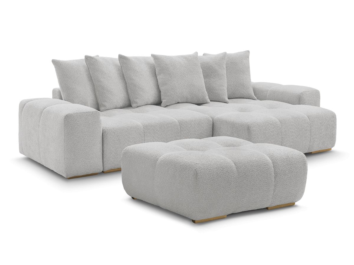Canapé d'angle réversible ANAKIN tissu bouclette avec pouf