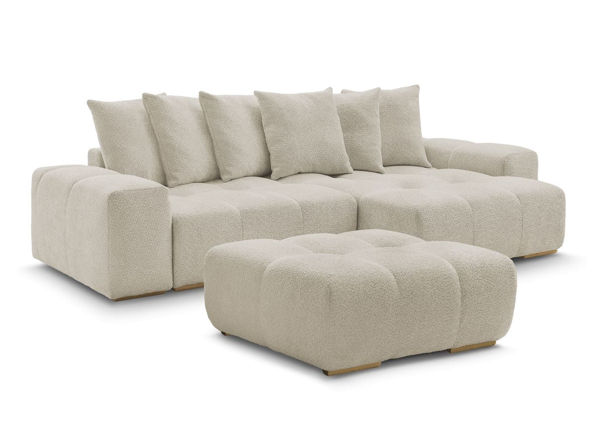 Canapé d'angle réversible ANAKIN tissu bouclette avec pouf