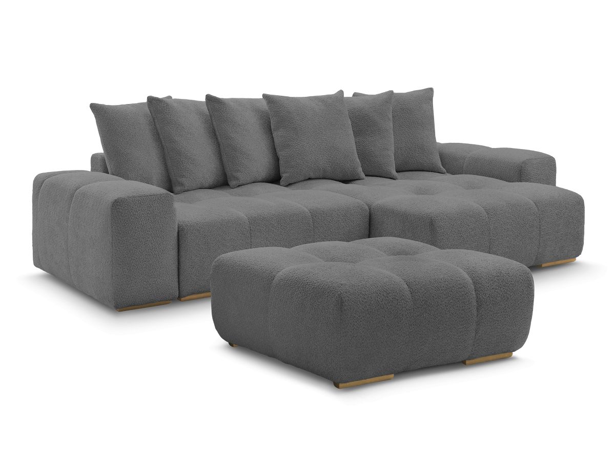 Canapé d'angle réversible ANAKIN tissu bouclette avec pouf