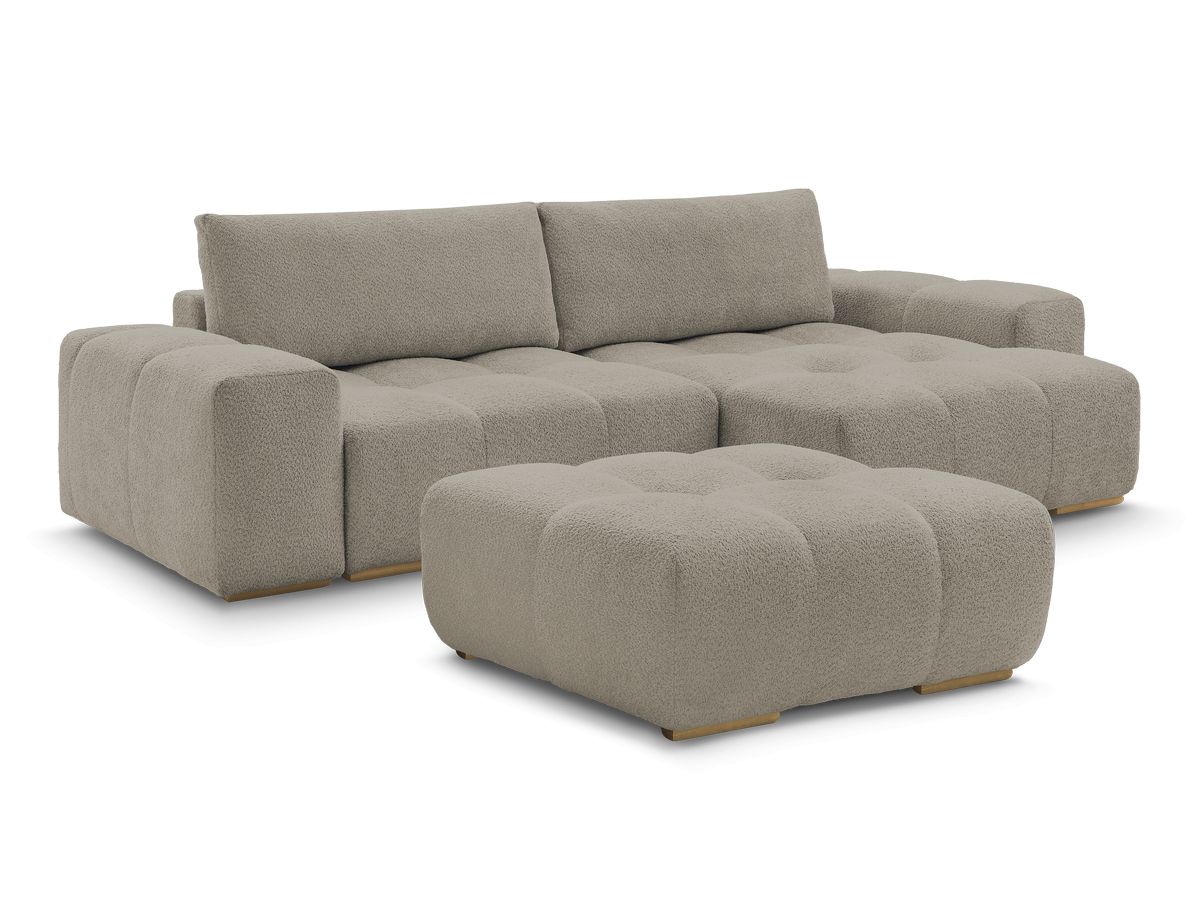 Canapé d'angle réversible ANAKIN tissu bouclette avec pouf