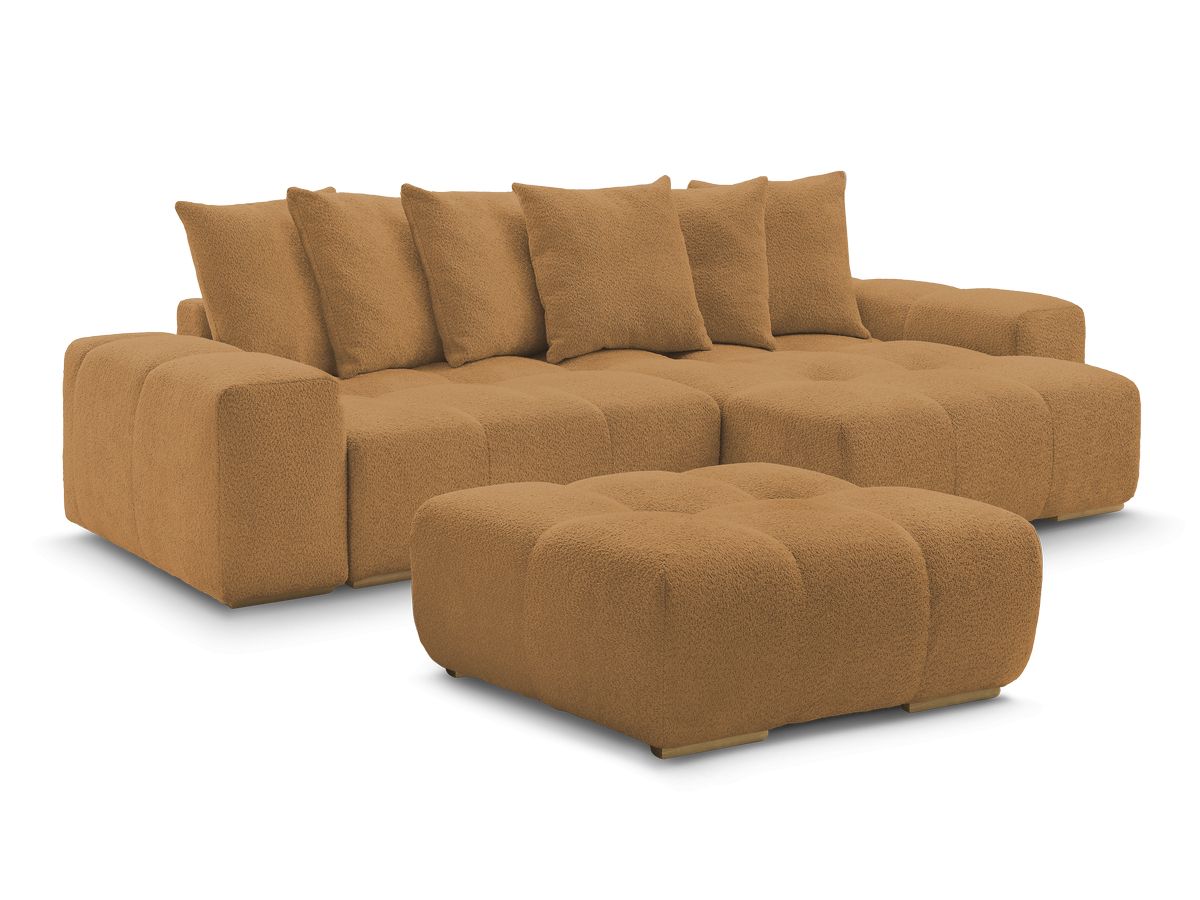 Canapé d'angle réversible ANAKIN tissu bouclette avec pouf