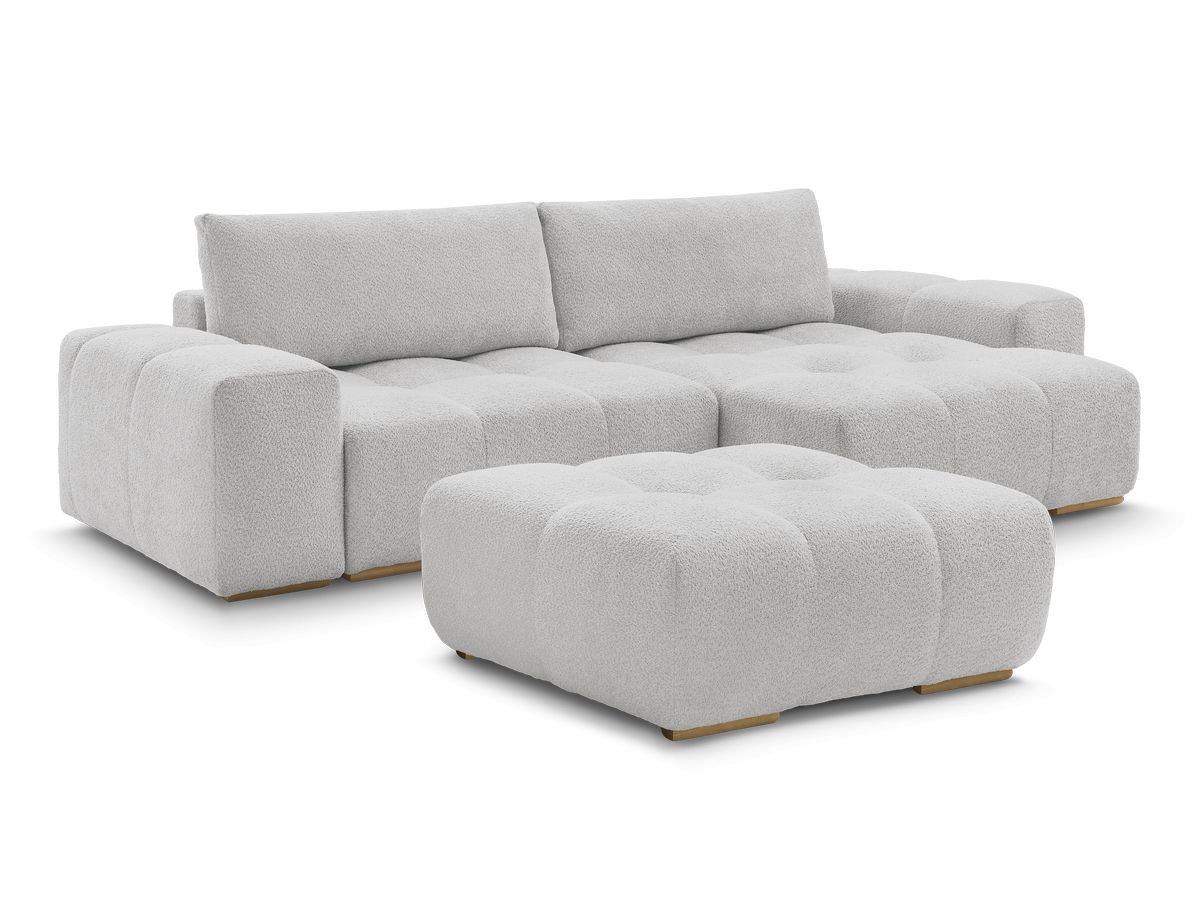 Canapé d'angle réversible ANAKIN tissu bouclette avec pouf