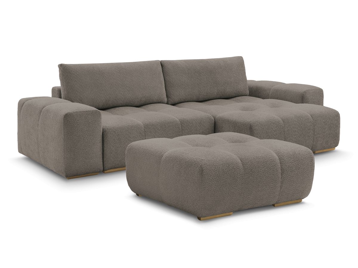 Canapé d'angle réversible ANAKIN tissu bouclette avec pouf