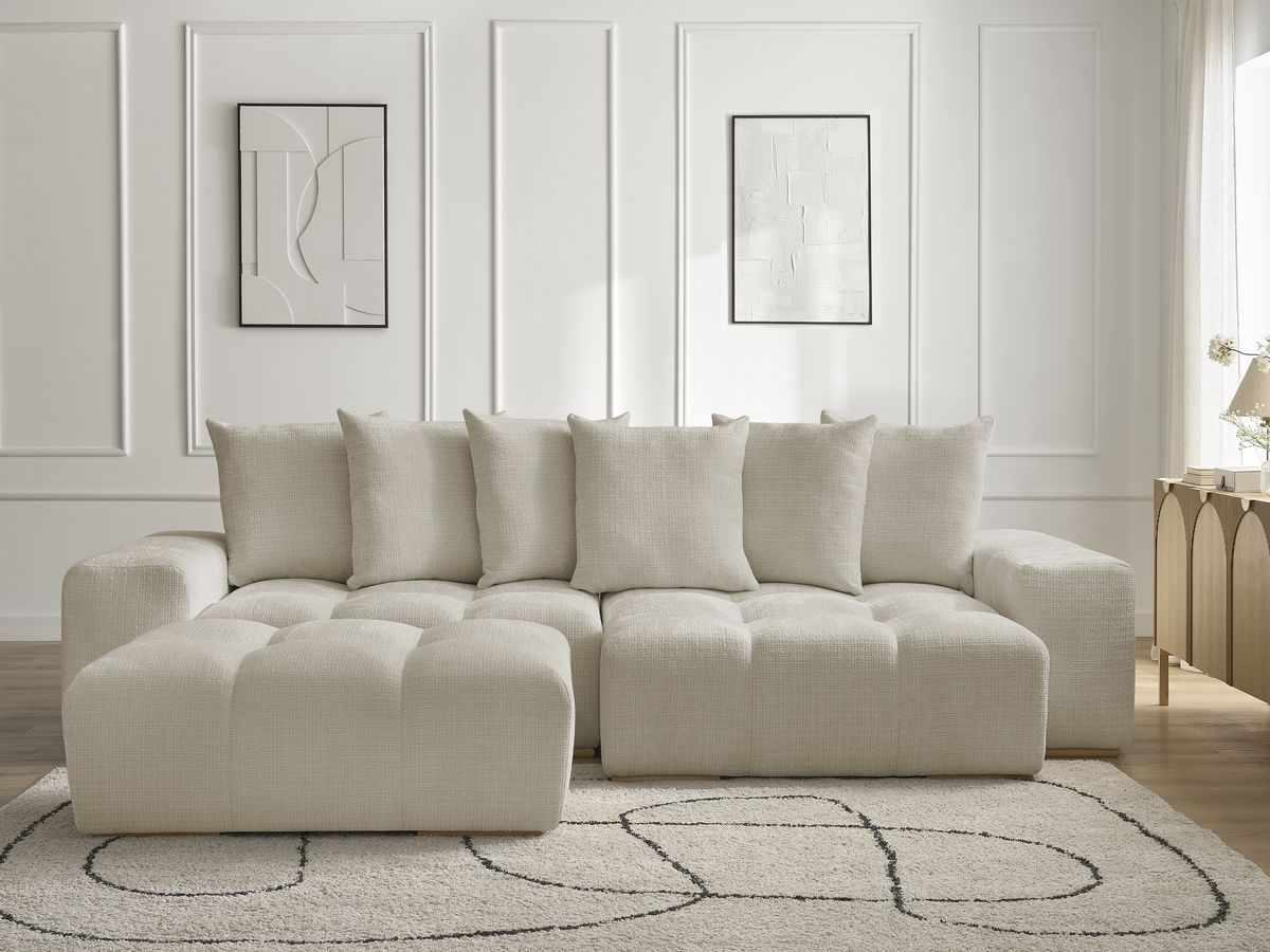 Canapé d'angle réversible ANAKIN tissu texturé avec pouf