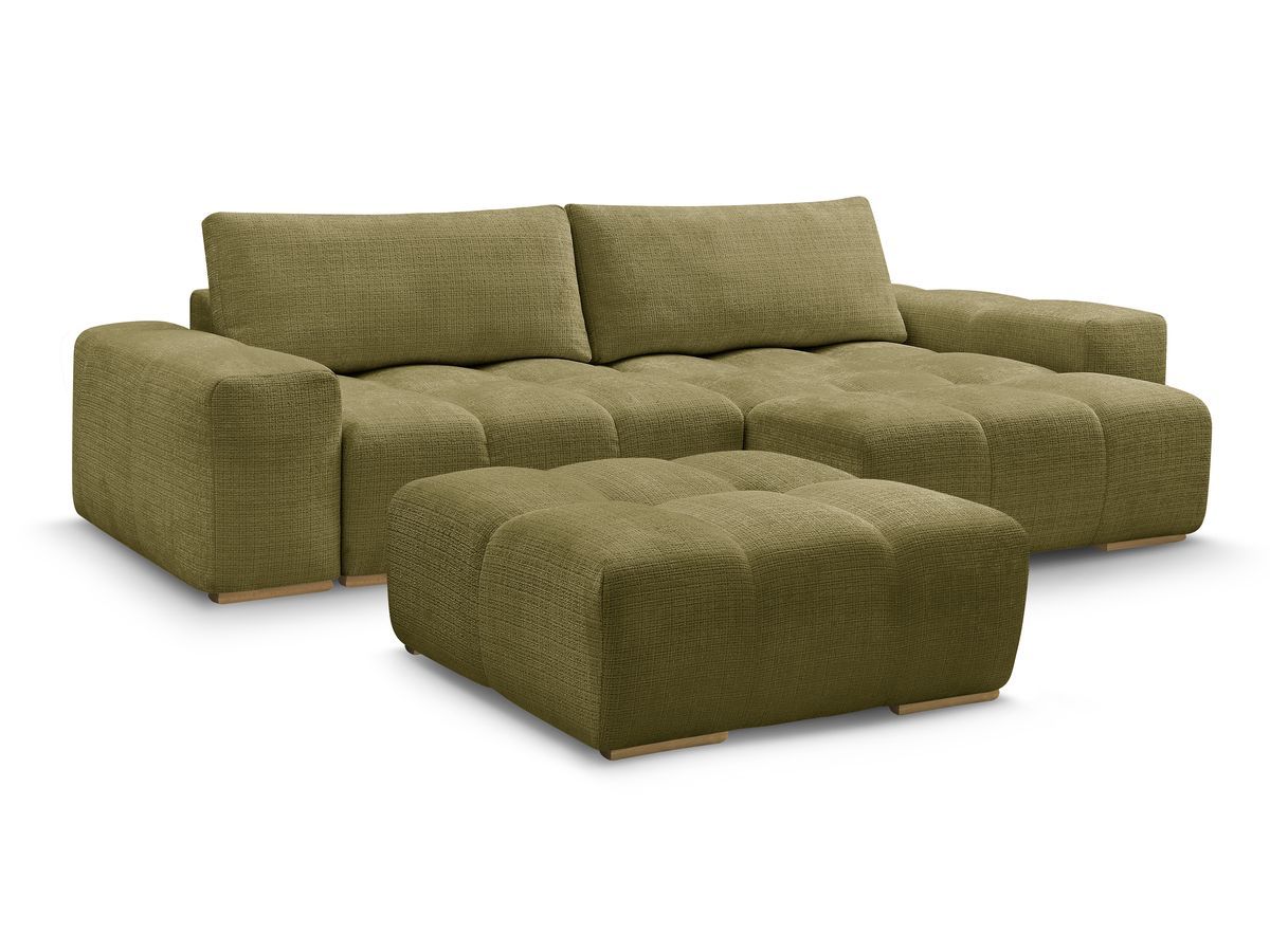 Canapé d'angle réversible convertible coffre ANAKIN tissu texturé avec pouf