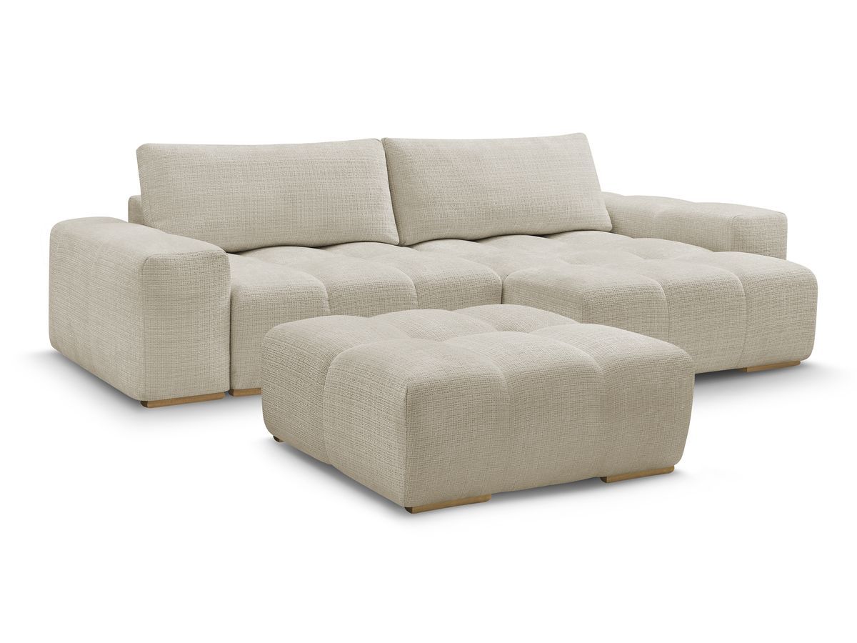 Canapé d'angle réversible convertible coffre ANAKIN tissu texturé avec pouf