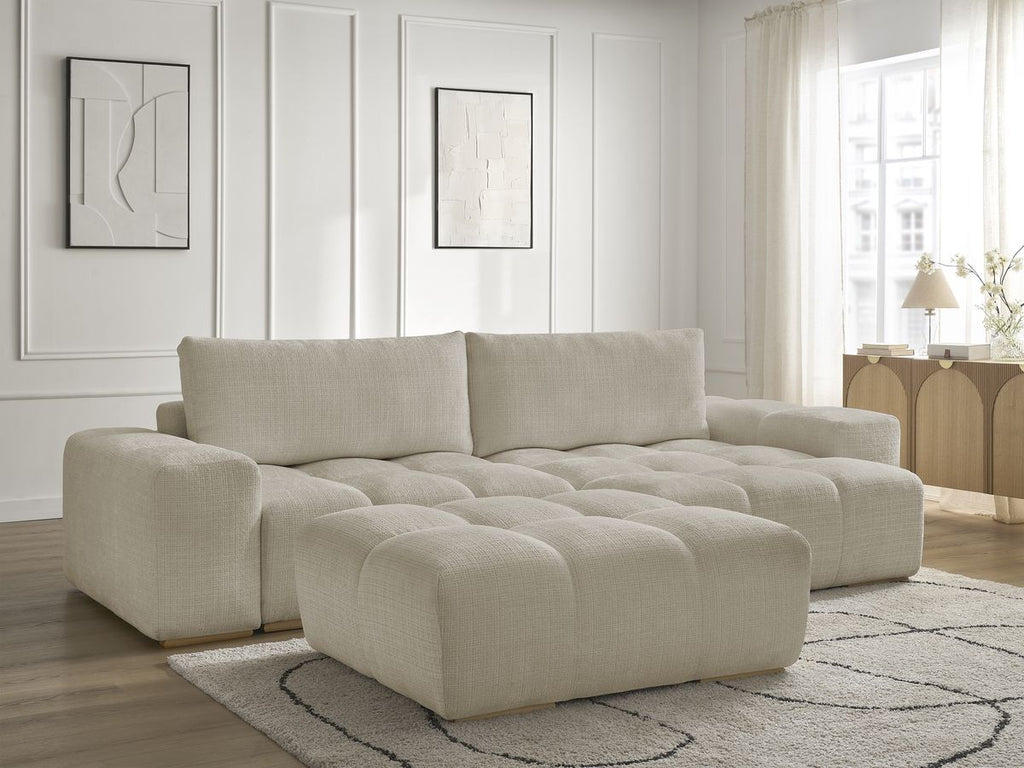 Canapé d'angle réversible convertible coffre ANAKIN tissu texturé avec pouf