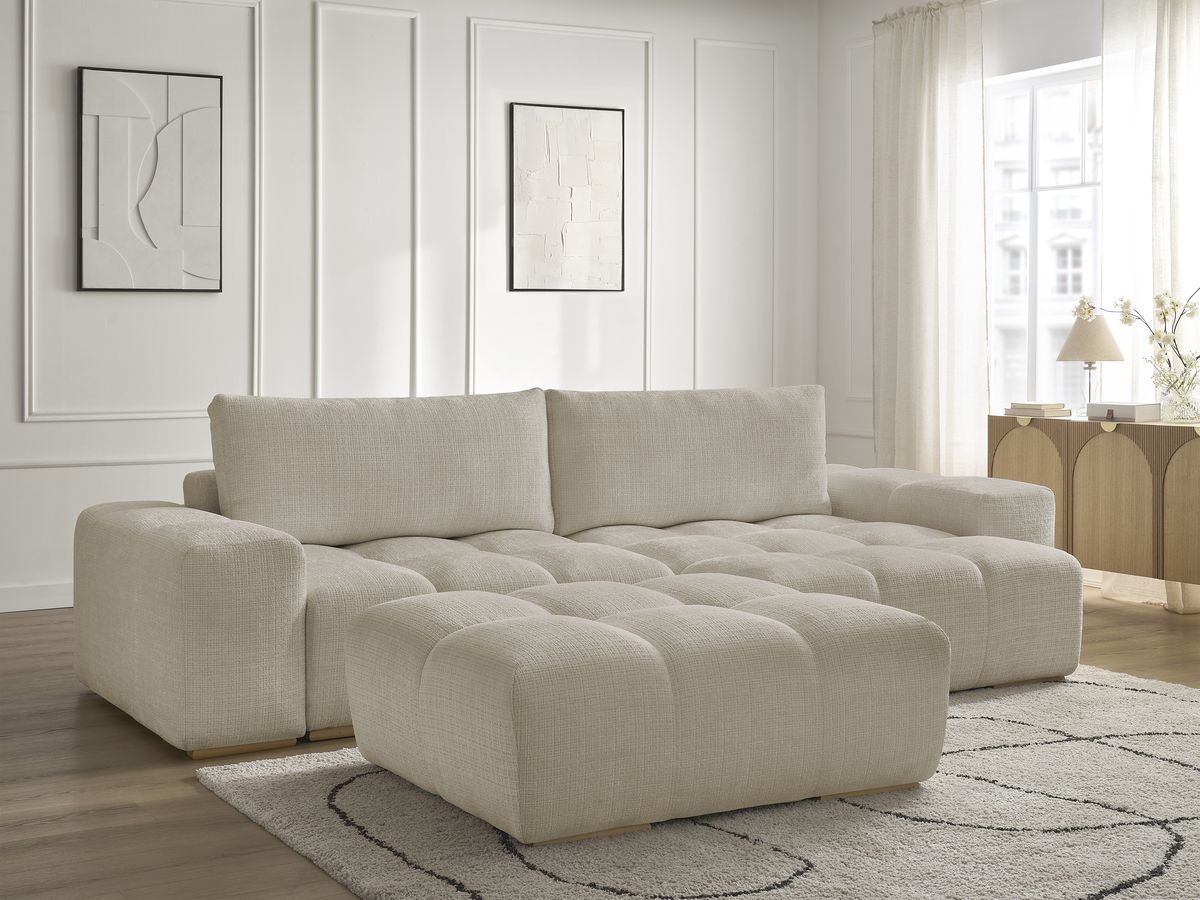 Canapé d'angle réversible convertible coffre ANAKIN tissu texturé avec pouf