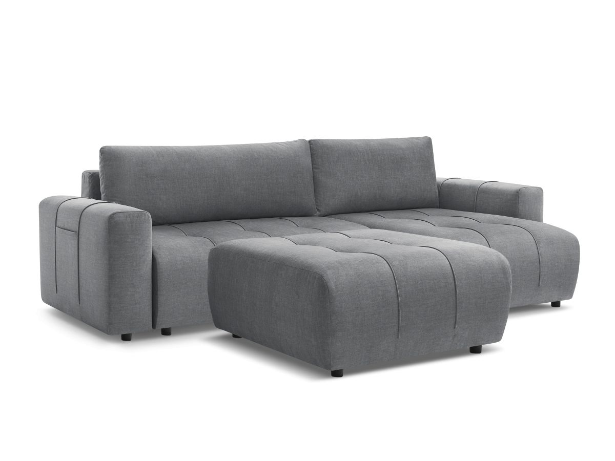 Canapé d'angle réversible convertible coffre ARSENE tissu velours avec pouf