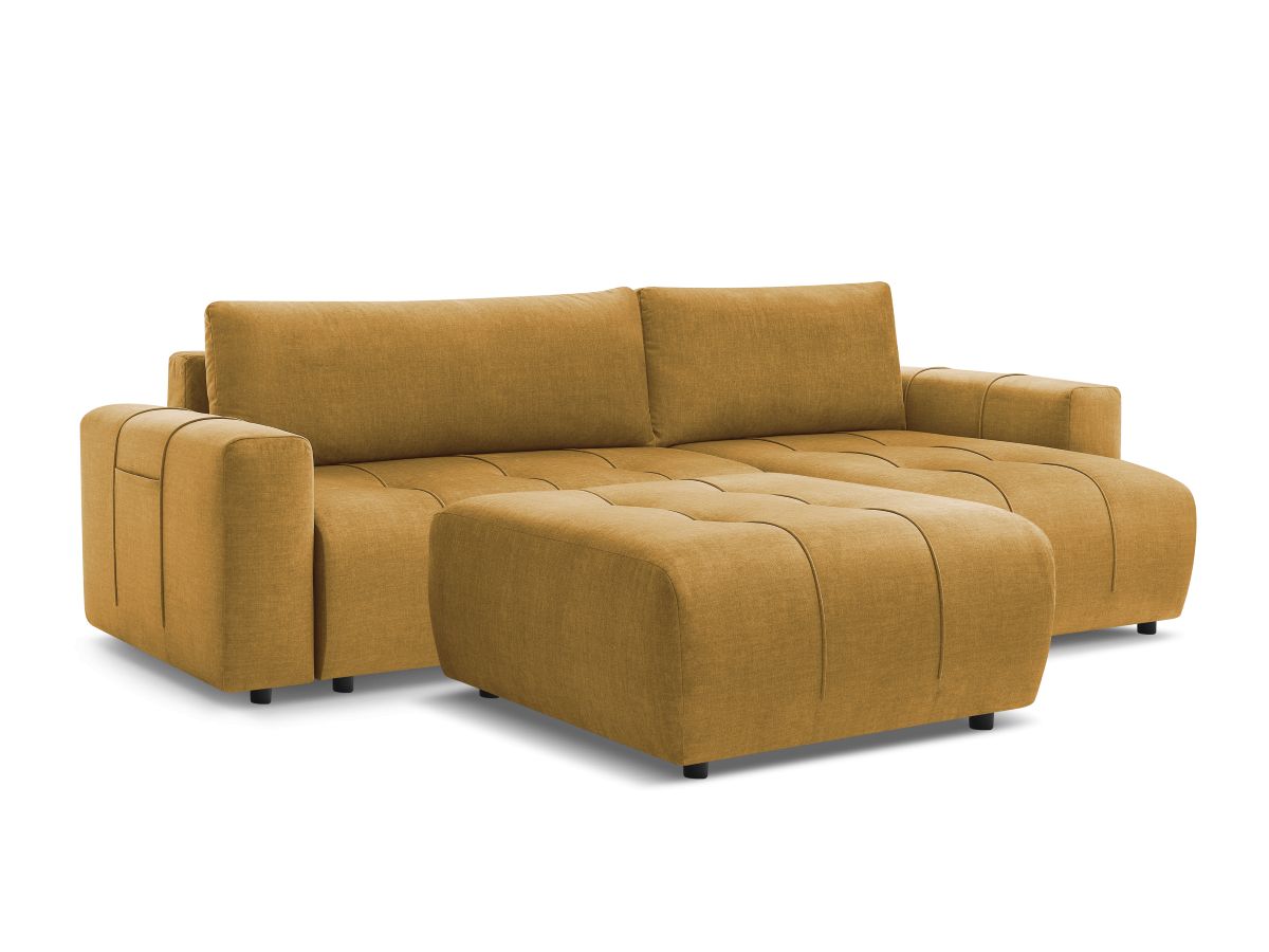 Canapé d'angle réversible convertible coffre ARSENE tissu velours avec pouf
