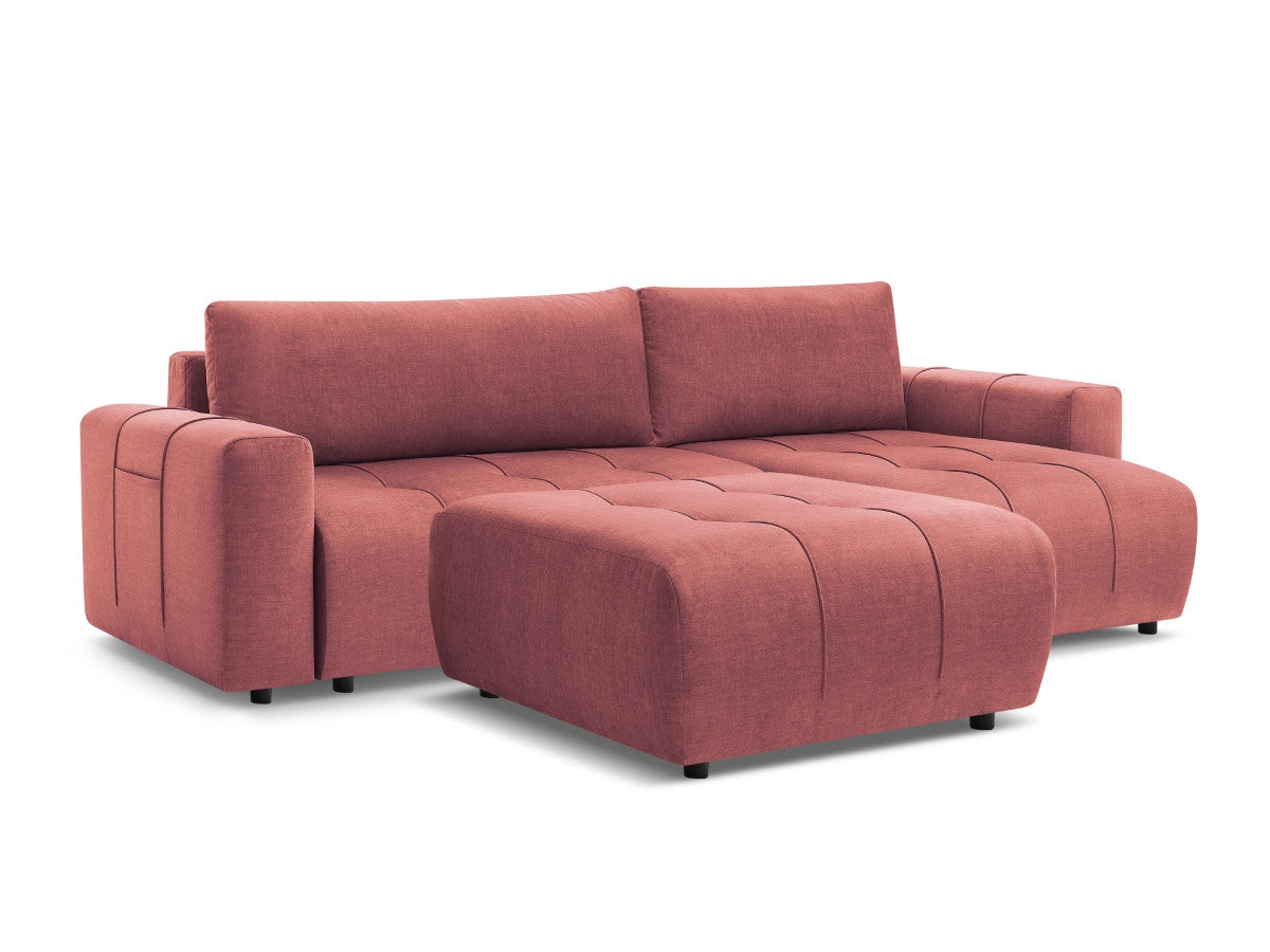 Canapé d'angle réversible convertible coffre ARSENE tissu velours avec pouf
