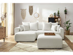 Canapé d'angle réversible convertible coffre ENVY tissu bouclette doux avec pouf rectangulaire