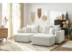Canapé d'angle réversible convertible coffre ENVY tissu bouclette doux avec pouf rectangulaire