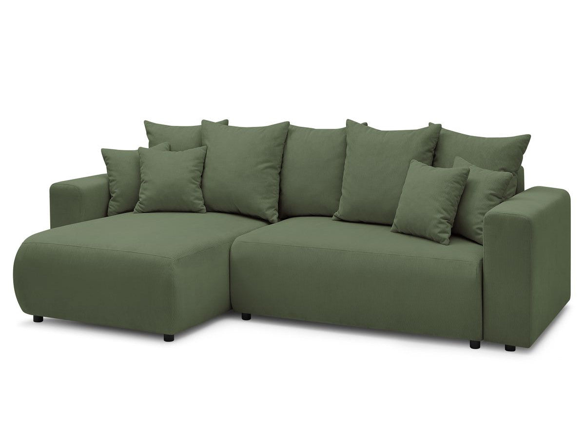 Canapé d'angle réversible convertible coffre ENVY velours côtelé avec pouf