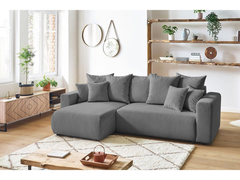 Canapé d'angle réversible convertible coffre ENVY velours côtelé avec pouf