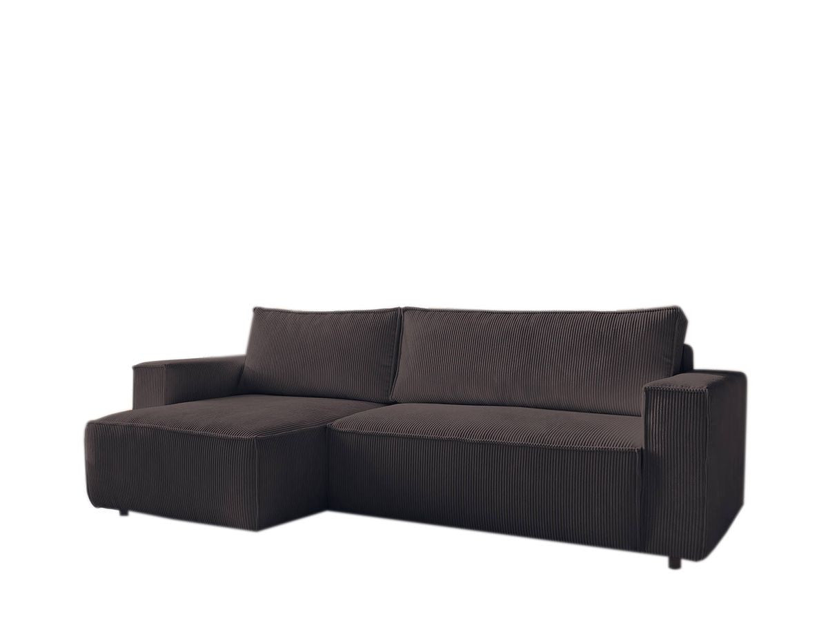 Canapé d'angle réversible convertible coffre NIHAD velours côtelé avec pouf