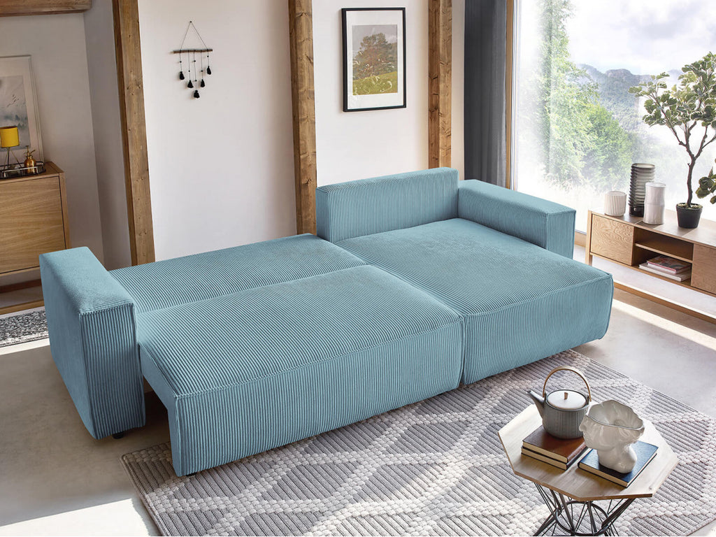 Canapé d'angle réversible convertible coffre NIHAD velours côtelé