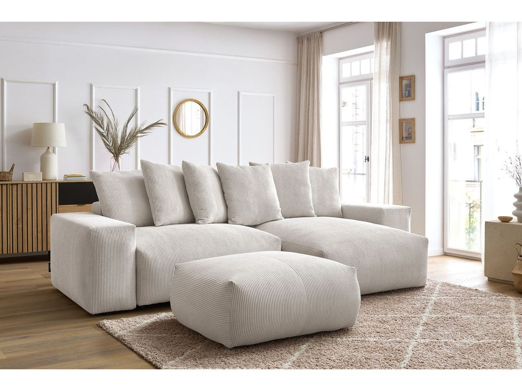 Canapé d'angle réversible convertible coffre VOLTAIRE avec pouf