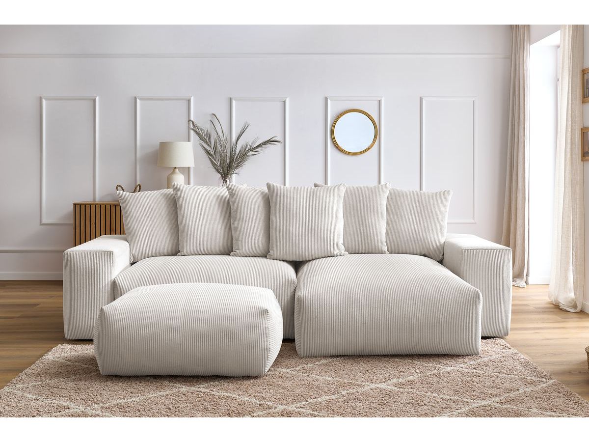 Canapé d'angle réversible convertible coffre VOLTAIRE avec pouf